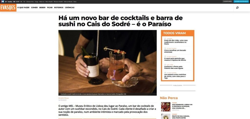 Há um novo bar de cocktails e barra de sushi no Cais do Sodré – é o Paraíso