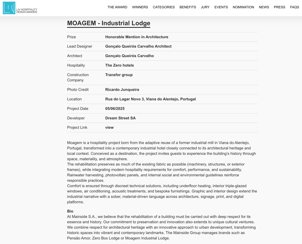 Honorable Mention in Architecture | Moagem