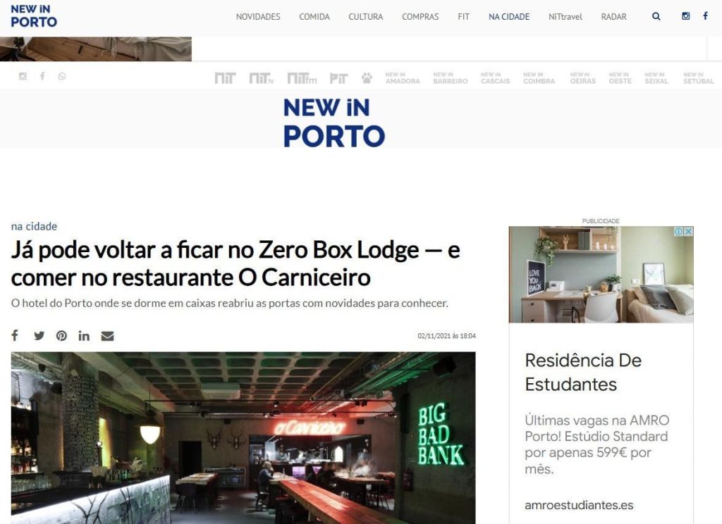 Já pode voltar a ficar no Zero Box Lodge — e comer no restaurante O Carniceiro