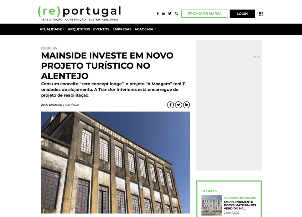 MAINSIDE INVESTE EM NOVO PROJETO TURÍSTICO NO ALENTEJO