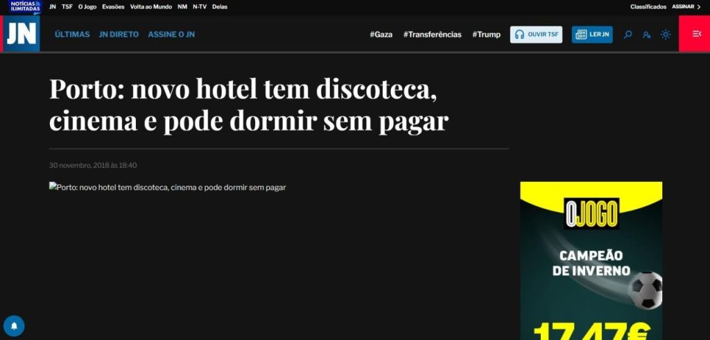 Porto: novo hotel tem discoteca, cinema e pode dormir sem pagar
