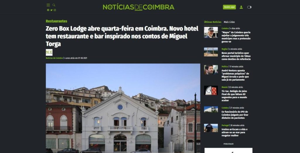 Zero Box Lodge abre quarta-feira em Coimbra. Novo hotel tem restaurante e bar inspirado nos contos de Miguel Torga